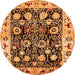 Round Machine Washable Oriental Orange Traditional Area Rugs, wshurb534org