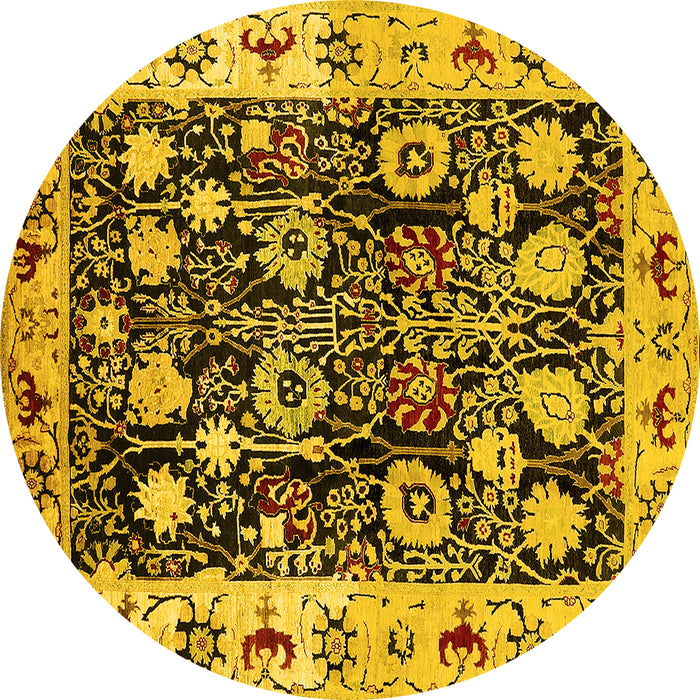 Round Oriental Yellow Traditional Rug, urb534yw