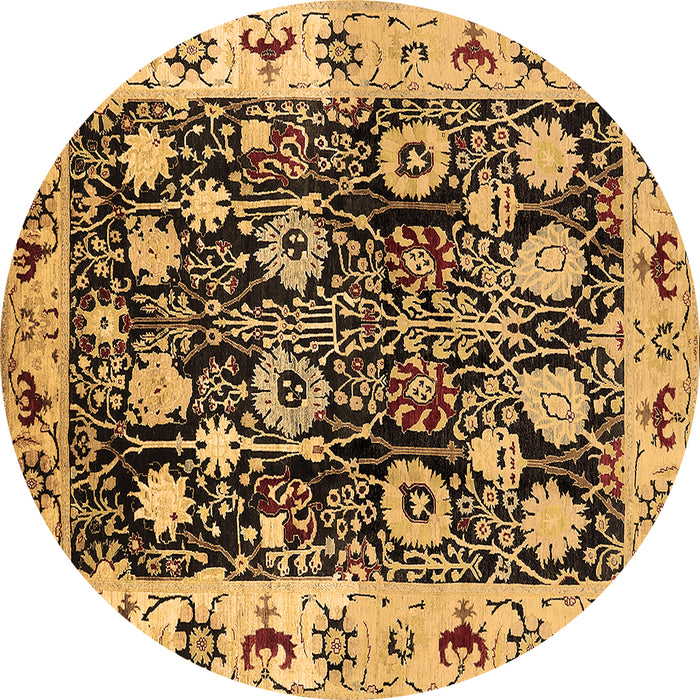 Round Oriental Brown Traditional Rug, urb534brn