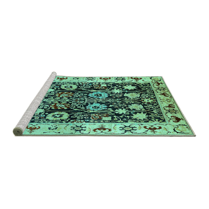 Sideview of Machine Washable Oriental Turquoise Traditional Area Rugs, wshurb534turq