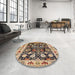 Round Machine Washable Industrial Modern Bakers Brown Rug in a Office, wshurb534