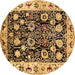 Round Machine Washable Oriental Brown Traditional Rug, wshurb534brn