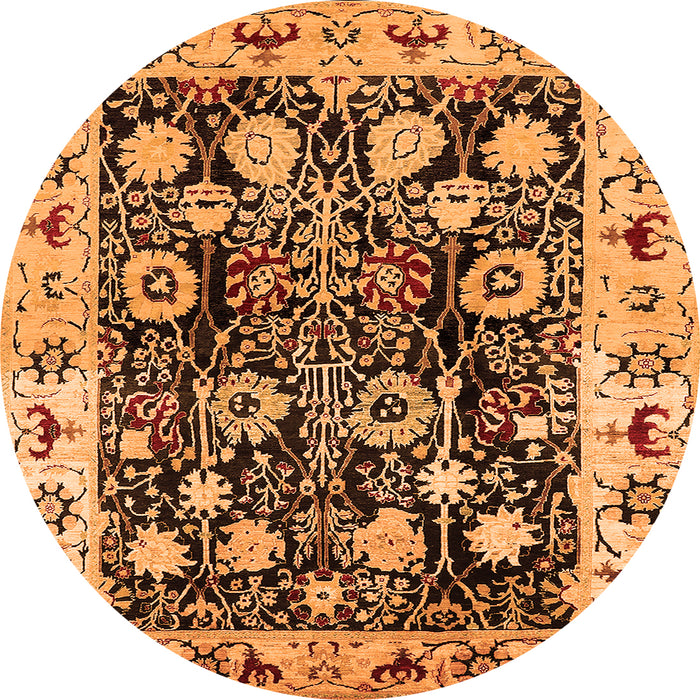 Round Oriental Orange Traditional Rug, urb534org