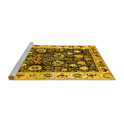Sideview of Machine Washable Oriental Yellow Traditional Rug, wshurb534yw