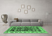 Machine Washable Oriental Emerald Green Traditional Area Rugs in a Living Room,, wshurb534emgrn