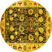 Round Machine Washable Oriental Yellow Traditional Rug, wshurb534yw