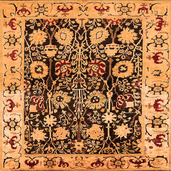 Square Machine Washable Oriental Orange Traditional Area Rugs, wshurb534org