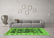 Machine Washable Oriental Green Traditional Area Rugs in a Living Room,, wshurb534grn