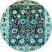 Round Machine Washable Oriental Light Blue Traditional Rug, wshurb534lblu