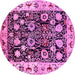 Round Machine Washable Oriental Pink Traditional Rug, wshurb534pnk