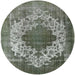 Round Mid-Century Modern Dark Sea Green Oriental Rug, urb535