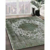 Mid-Century Modern Dark Sea Green Oriental Rug, urb535