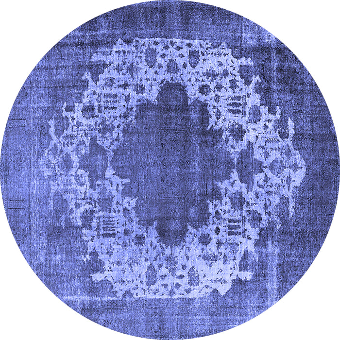 Round Machine Washable Oriental Blue Industrial Rug, wshurb535blu