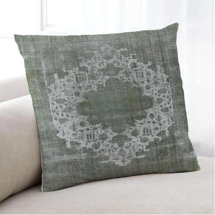 Lifestyle Image of Mid-Century Modern Urban Square Dark Sea Green Throw Pillow, 18 inch by 18 inch, pwurb535