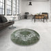 Round Mid-Century Modern Dark Sea Green Oriental Rug in a Office, urb535