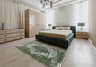 Mid-Century Modern Dark Sea Green Oriental Rug in a Bedroom, urb535