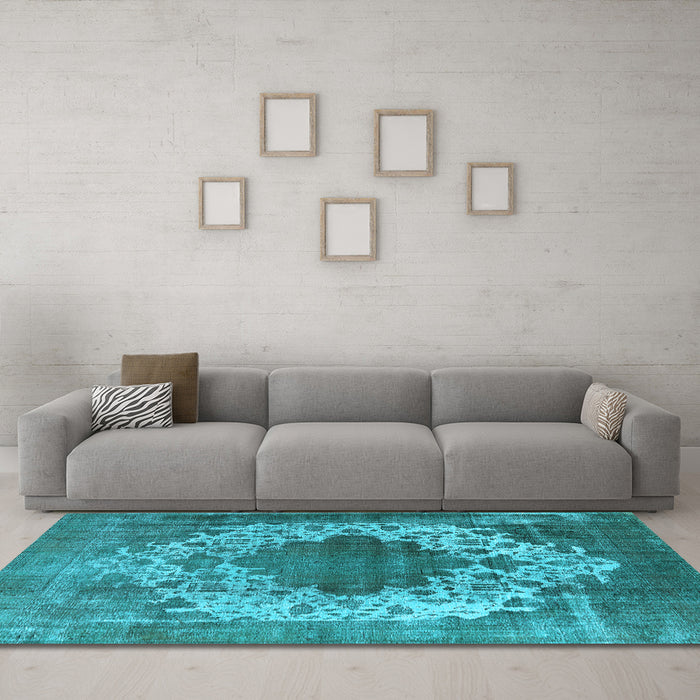 Machine Washable Oriental Light Blue Industrial Rug in a Living Room, wshurb535lblu