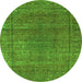 Round Machine Washable Oriental Green Industrial Area Rugs, wshurb536grn