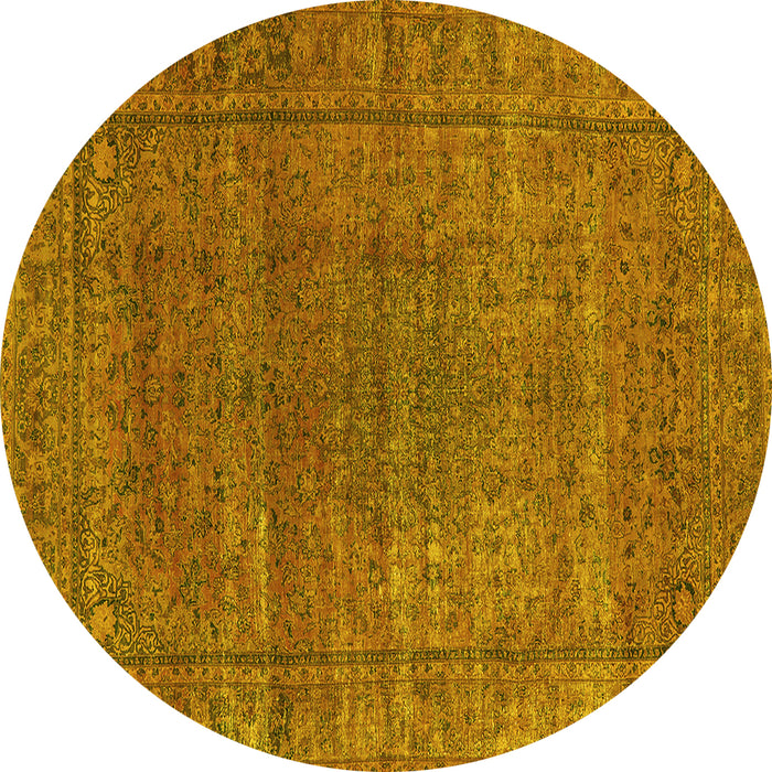 Round Oriental Yellow Industrial Rug, urb536yw
