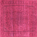 Square Machine Washable Oriental Pink Industrial Rug, wshurb536pnk