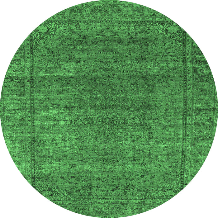 Round Machine Washable Oriental Emerald Green Industrial Area Rugs, wshurb536emgrn