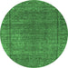 Round Machine Washable Oriental Emerald Green Industrial Area Rugs, wshurb536emgrn