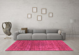 Machine Washable Oriental Pink Industrial Rug in a Living Room, wshurb536pnk