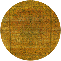 Round Mid-Century Modern Mahogany Brown Oriental Rug, urb536