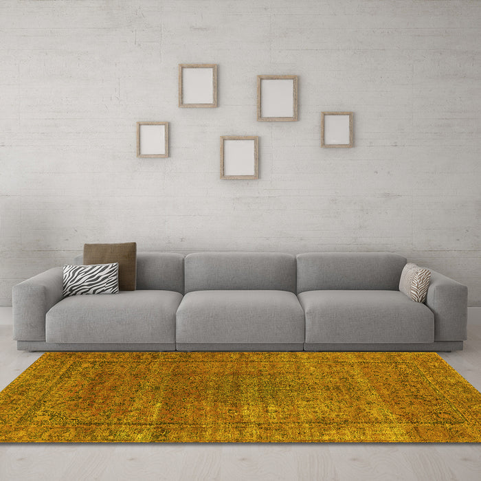 Machine Washable Oriental Yellow Industrial Rug in a Living Room, wshurb536yw