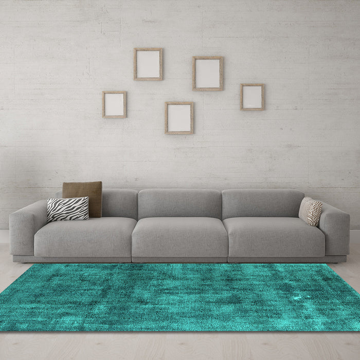 Machine Washable Oriental Turquoise Industrial Area Rugs in a Living Room,, wshurb537turq