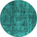 Round Oriental Turquoise Industrial Rug, urb537turq