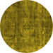Round Machine Washable Oriental Yellow Industrial Rug, wshurb537yw