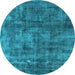 Round Machine Washable Oriental Light Blue Industrial Rug, wshurb537lblu