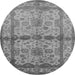 Round Machine Washable Oriental Gray Traditional Rug, wshurb538gry