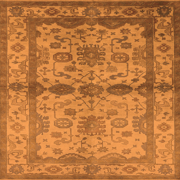 Square Machine Washable Oriental Orange Traditional Area Rugs, wshurb538org