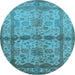 Round Machine Washable Oriental Light Blue Traditional Rug, wshurb538lblu