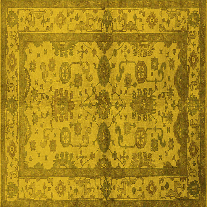 Square Machine Washable Oriental Yellow Traditional Rug, wshurb538yw