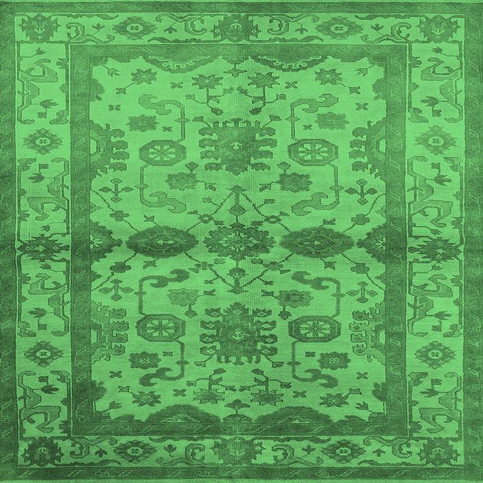 Square Oriental Emerald Green Traditional Rug, urb538emgrn