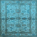 Square Machine Washable Oriental Light Blue Traditional Rug, wshurb538lblu