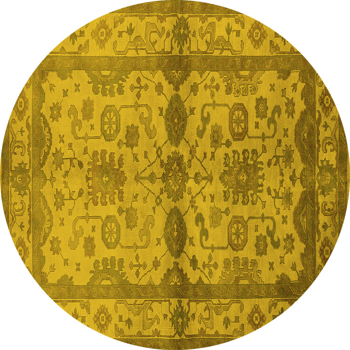 Round Machine Washable Oriental Yellow Traditional Rug, wshurb538yw