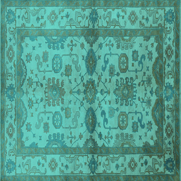 Square Machine Washable Oriental Turquoise Traditional Area Rugs, wshurb538turq