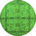 Round Machine Washable Oriental Green Traditional Area Rugs, wshurb538grn