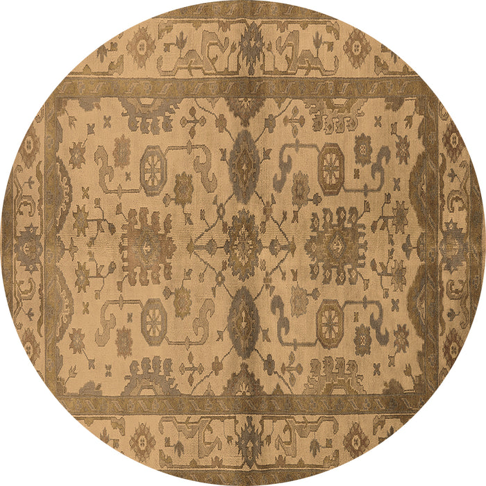Round Machine Washable Oriental Brown Traditional Rug, wshurb538brn