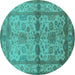 Round Machine Washable Oriental Turquoise Traditional Area Rugs, wshurb538turq