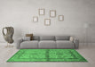 Machine Washable Oriental Emerald Green Traditional Area Rugs in a Living Room,, wshurb538emgrn