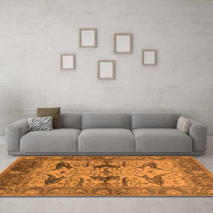 Machine Washable Oriental Orange Industrial Area Rugs in a Living Room, wshurb539org