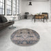 Round Mid-Century Modern Rosy Brown Pink Oriental Rug in a Office, urb539