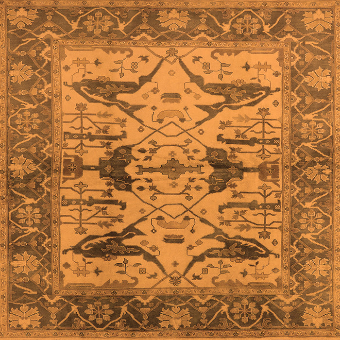 Square Machine Washable Oriental Orange Industrial Area Rugs, wshurb539org