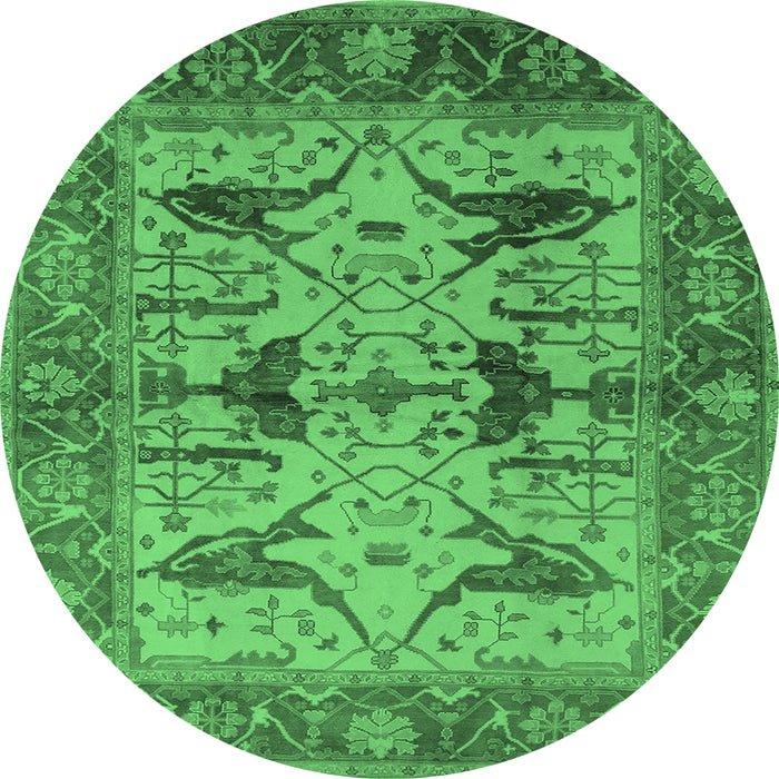 Round Machine Washable Oriental Emerald Green Industrial Area Rugs, wshurb539emgrn