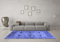 Machine Washable Oriental Blue Industrial Rug, wshurb539blu